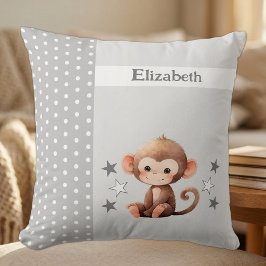 Cojín Decorativo Habitación de niños agregar nombre mono gris lindo