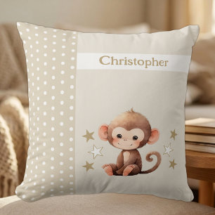 Cojín Decorativo Habitación de niños agregar nombre mono lindo marr