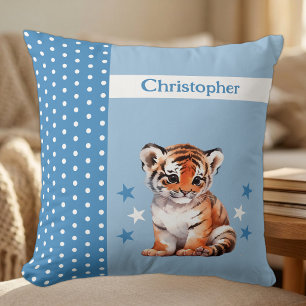Cojín Decorativo Habitación de niños agregar nombre tigre azul lind