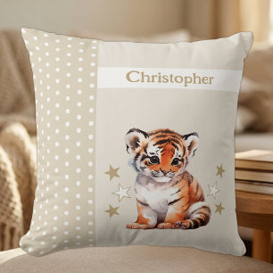 Cojín Decorativo Habitación de niños agregar nombre tigre lindo mar