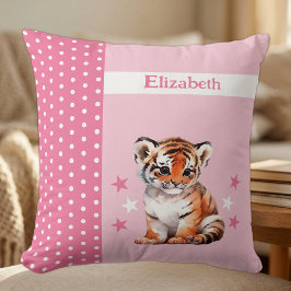Cojín Decorativo Habitación de niños agregar nombre tigre rosa lind