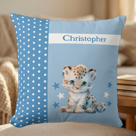 Cojín Decorativo Habitación de niños añadir nombre leopardo azul li