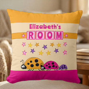 Cojín Decorativo Habitación de niños Mariquitas agregar nombre púrp