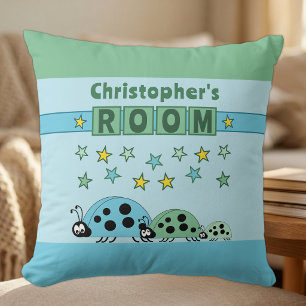Cojín Decorativo Habitación de niños Mariquitas añaden nombre azul