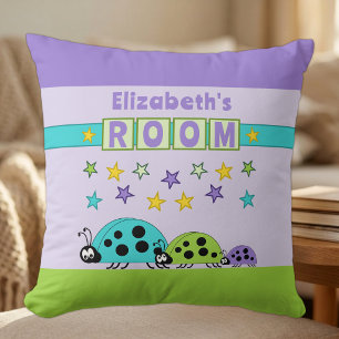 Cojín Decorativo Habitación de niños Mariquitas añaden nombre púrpu