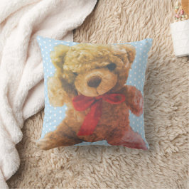 Cojín Decorativo Habitación de osito de peluche vintage azul claro 