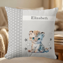 Cojín Decorativo Habitación infantil añadir nombre leopardo gris ad