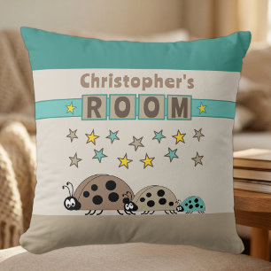 Cojín Decorativo Habitación infantil Mariquitas añaden nombre marró