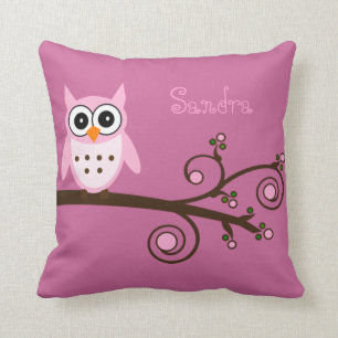 Cojín Decorativo Habitación personalizada para niñas con búho rosa