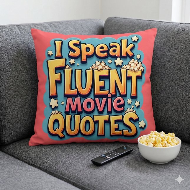 Cojín Decorativo Hablo de películas fluidas citas de arte pop retro (I Speak Fluent Movie Quotes Retro Pop Art Throw Pillow Mockup A)