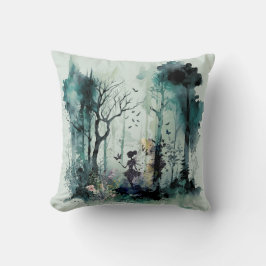 Cojín Decorativo Hada acuarela en bosque