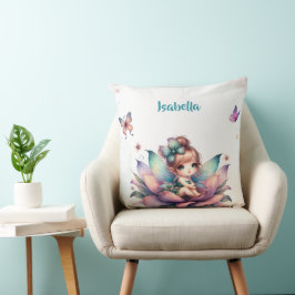 Cojín Decorativo Hada bonita sentada dentro de una flor
