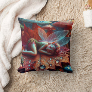 Cojín Decorativo Hada caprichosa durmiendo en una hoja