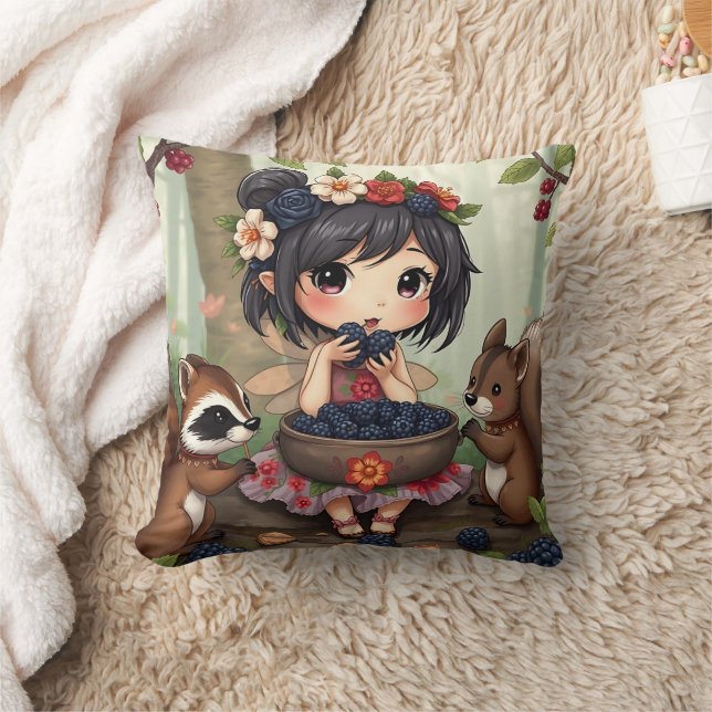 Cojín Decorativo Hada Chibi y animales del bosque  (Manta)