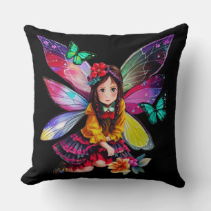 Cojín Decorativo Hada chica con grandes alas y mariposas