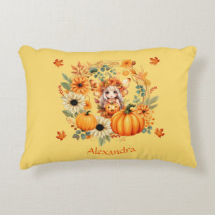 Cojín Decorativo Hada de calabaza suave en la guirnalda otoñal