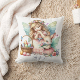 Cojín Decorativo Hada de Pascua de primavera en acuarela