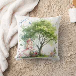 Cojín Decorativo Hada de Pascua de primavera en acuarela