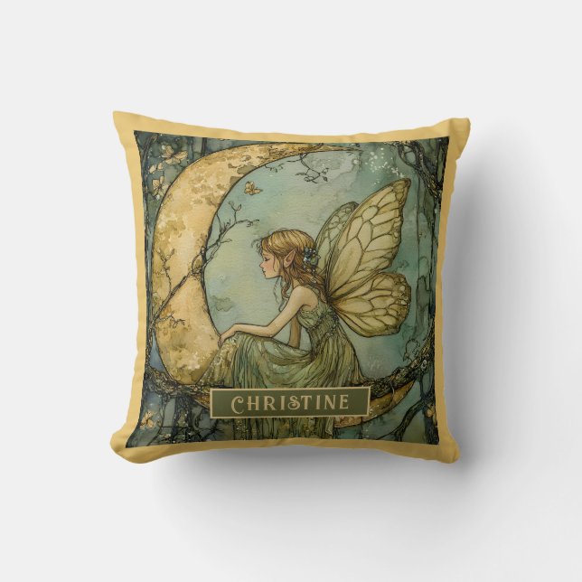 Cojín Decorativo Hada Encantada Y Luna Crescente (Anverso)