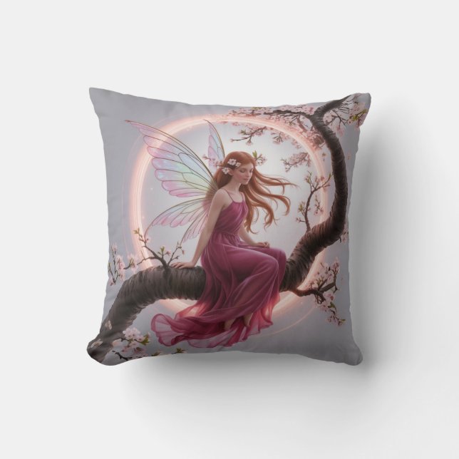 Cojín Decorativo Hada mágica entre flores de cerezo – Ilustración d (Anverso)