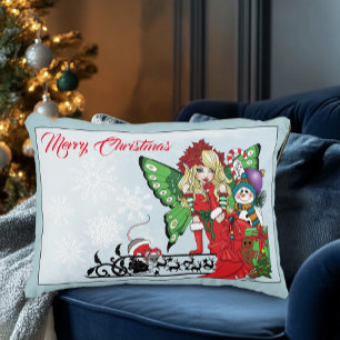 Cojín Decorativo Hada Navideña Caprichosa Regalos de Fiesta Azul
