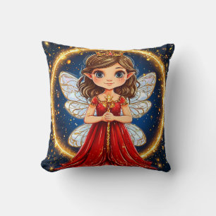Cojín Decorativo Hada Pequeña y Linda con vestido rojo
