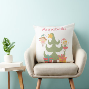 Cojín Decorativo Hadas de Navidad Lindas con Nombre Personalizado