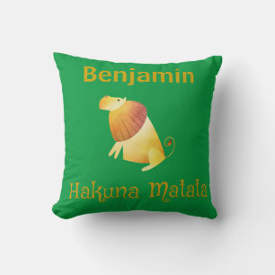 Cojín Decorativo Hakuna Matata León africano Verde y Dorado