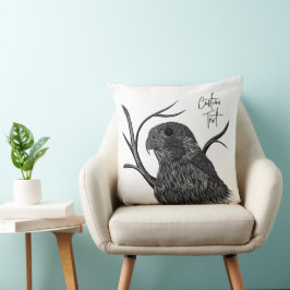 Cojín Decorativo Halcón peregrino en ramas de árbol con escritura a
