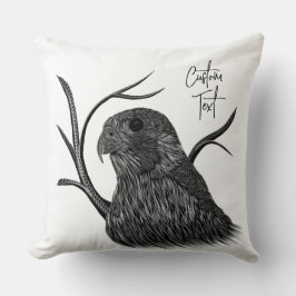 Cojín Decorativo Halcón peregrino en ramas de árbol con escritura a