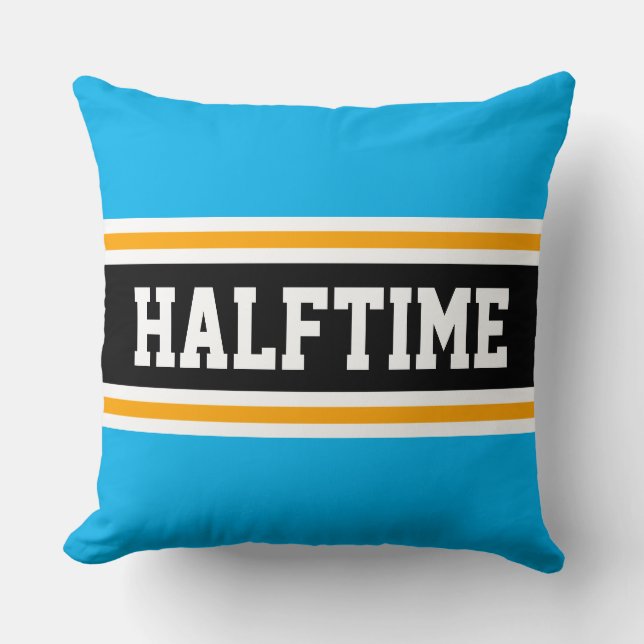 Cojín Decorativo HALFTIME Fun cielo azul amarillo negro franjas dep (Anverso)