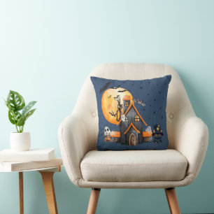 Cojín Decorativo Halloween azul oscuro de luna llena