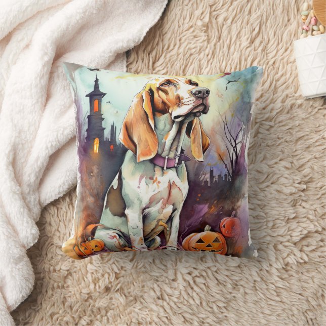 Cojín Decorativo Halloween Basset Hound Con Calabazas Asustadas (Manta)
