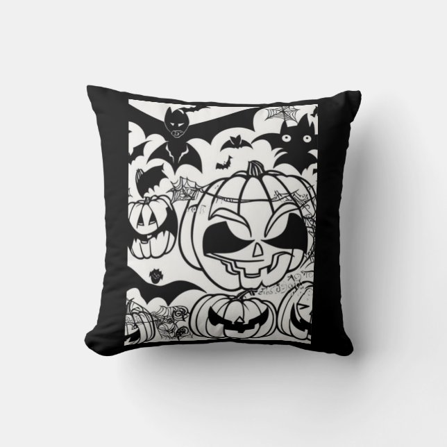 Cojín Decorativo Halloween blanco y negro (Anverso)
