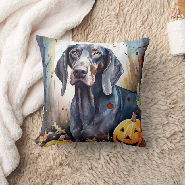Cojín Decorativo Halloween Bluetick Coonhound con calabazas aterrad (Manta)