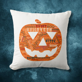 Cojín Decorativo Halloween Calabaza Jack-o'-Lantern Word Cloud