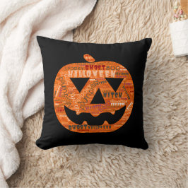 Cojín Decorativo Halloween Calabaza Jack-o'-Lantern Word Cloud Blac