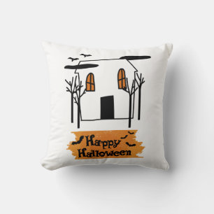Cojín Decorativo Halloween, casa embrujada, camiseta con doodle
