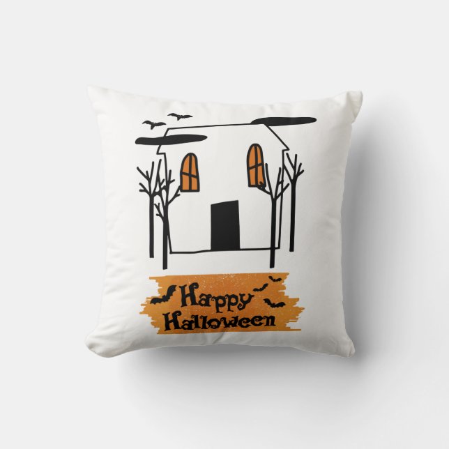 Cojín Decorativo Halloween, casa embrujada, camiseta con doodle (Anverso)
