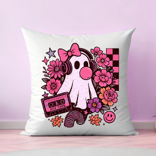 Cojín Decorativo Halloween, Chica de Fantasma Retro Estética Bubble