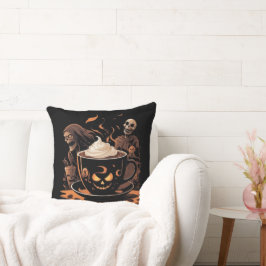Cojín Decorativo Halloween Coffee Art – Spooky Latte with Skeletons