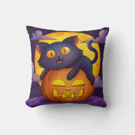 Cojín Decorativo Halloween con gatos negros y calabazas