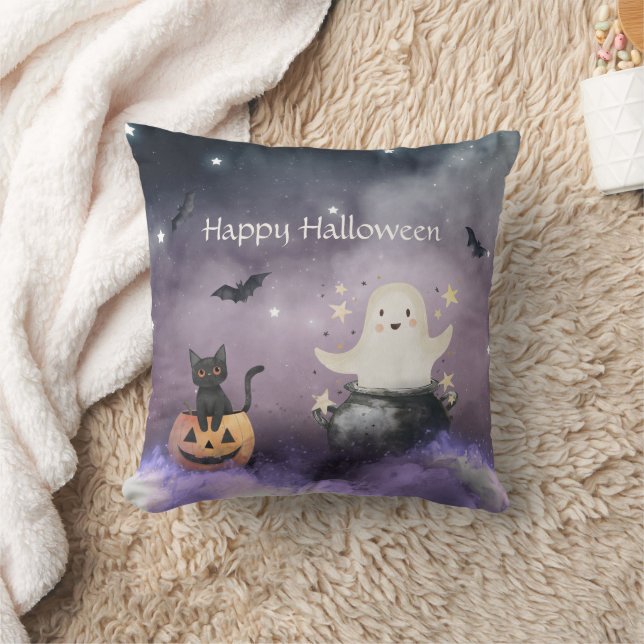 Cojín Decorativo Halloween con gatos y fantasmas (Manta)