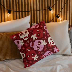 Cojín Decorativo Halloween con la flor gótica roja y rosa