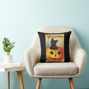 Cojín Decorativo Halloween con moras de Ellen Clapsaddle, gato vint