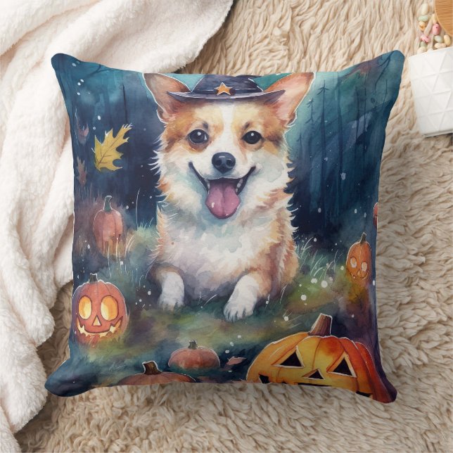 Cojín Decorativo Halloween Corgi con calabazas aterradoras (Manta)