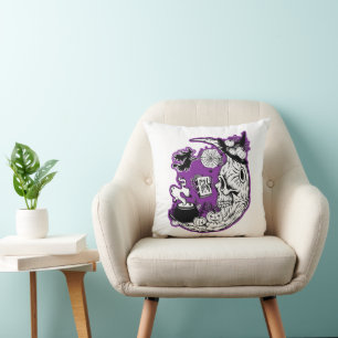 Cojín Decorativo Halloween Crescent Moon Witch Skull