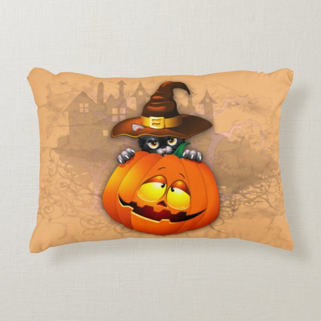 Cojín Decorativo Halloween Curte Kitty Witch and Pumpkin Friend (Anverso)