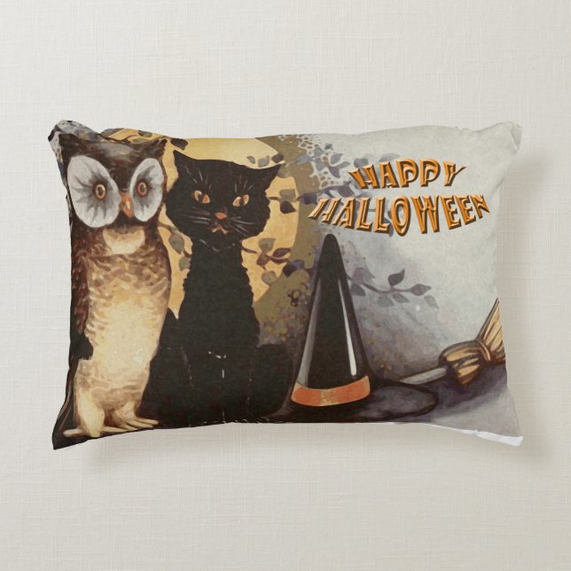 Cojín Decorativo Halloween de búho y gatos (Anverso)