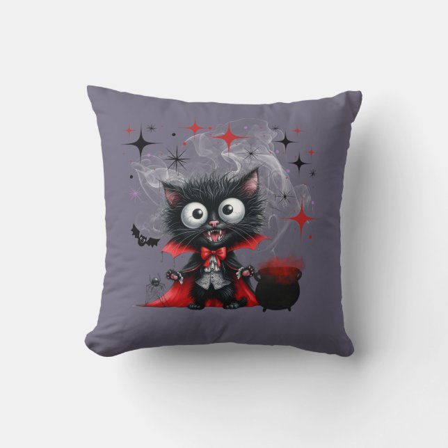 Cojín Decorativo Halloween de gatito negro retro lindo (Anverso)